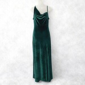 SBetro Velvet Maxi Slip Dress Women S Green Cowl Neck Side Slit Formal Evening